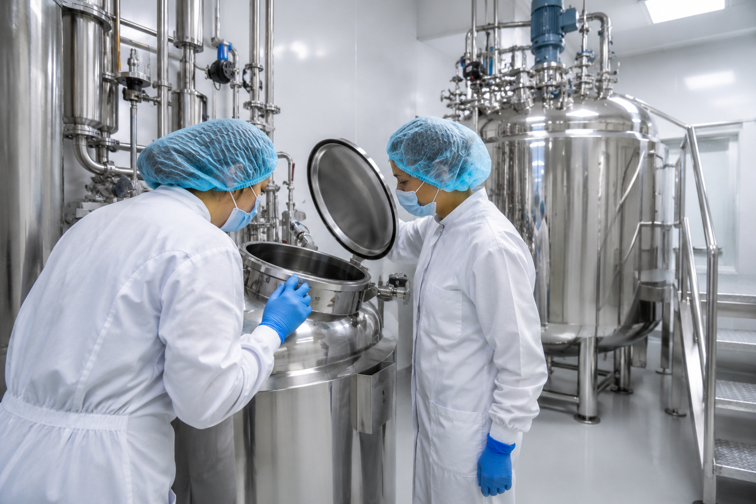Clinica manufacturing team working in a clean supplement production facility